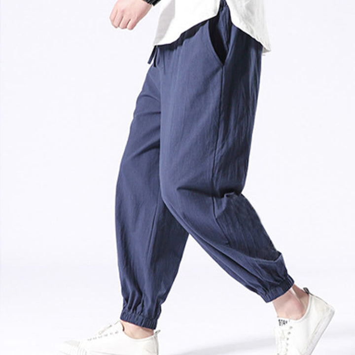 Pantalones Harem Casuales para Hombre de Algodón y Lino de Color Sólido con Bolsillos Buddha Stones - image 10