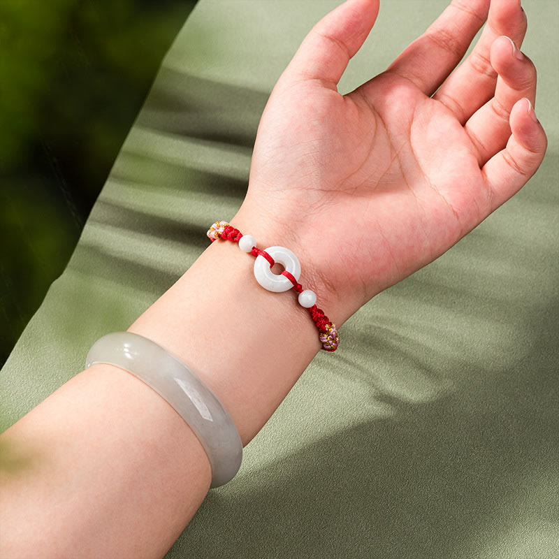 Buddha Stones Pulsera de Cuerda Roja con Jade de Suerte y Abundancia