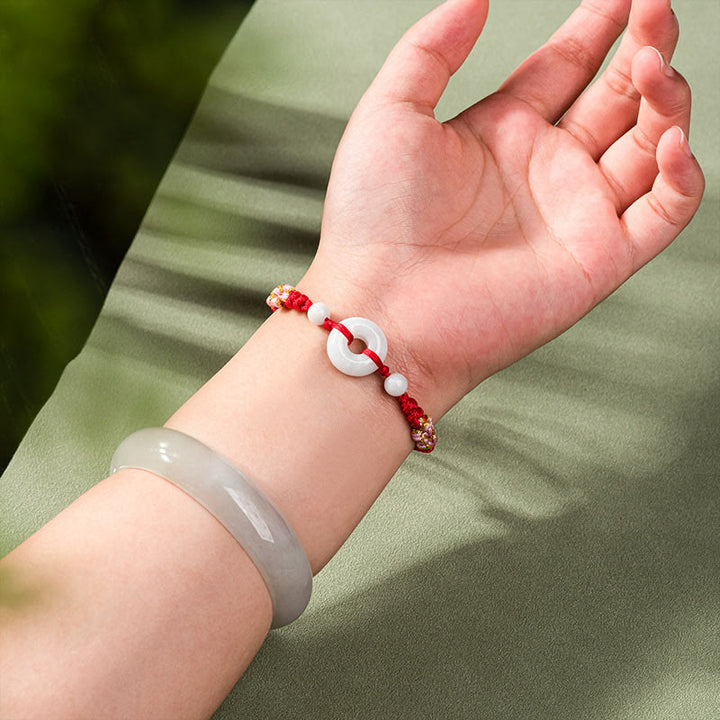 Buddha Stones Pulsera de Cuerda Roja con Jade de Suerte y Abundancia