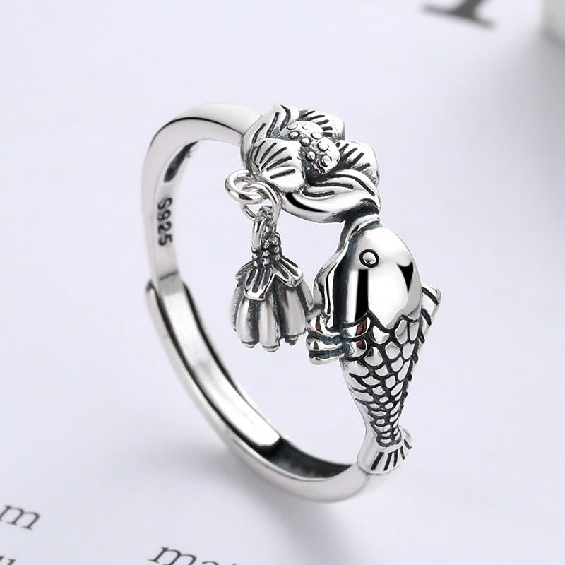 Buddha Stones Anillo de Éxito con Koi Fish y Flor de Loto en Plata de Ley 925 - image 2