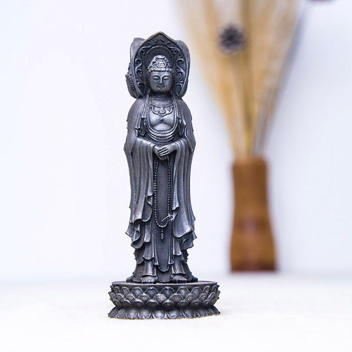 Buddha Stones Estatua de Resina Fundida con Polvo de Hierro Oxidado de la Kwan Yin Avalokitesvara Trifacética Decoración de Escritorio de Riqueza