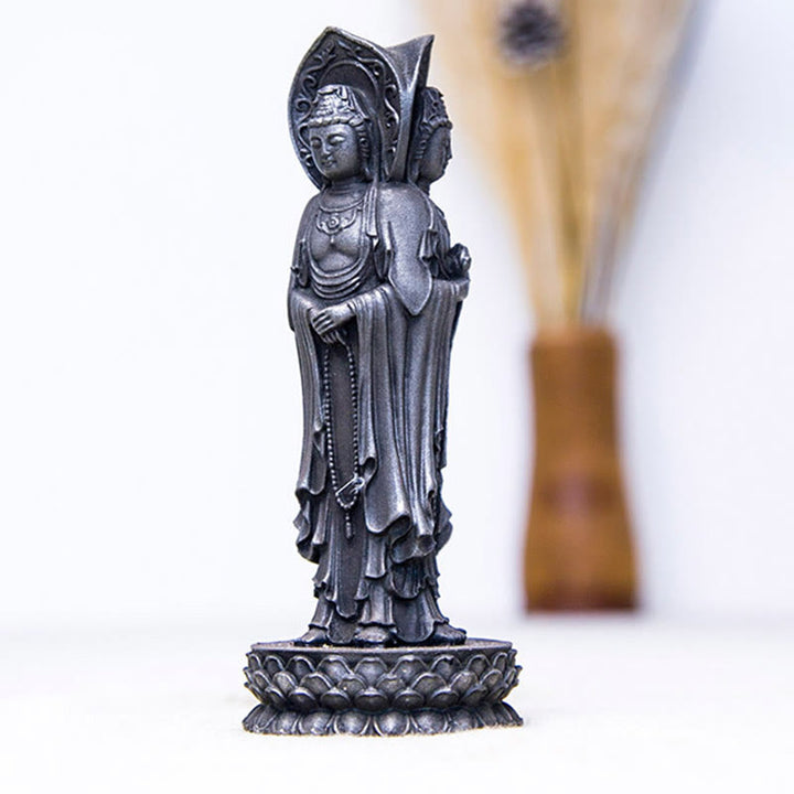 Buddha Stones Estatua de Resina Fundida con Polvo de Hierro Oxidado de la Kwan Yin Avalokitesvara Trifacética Decoración de Escritorio de Riqueza