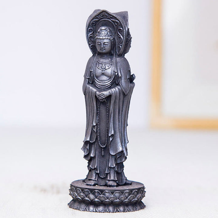 Buddha Stones Estatua de Resina Fundida con Polvo de Hierro Oxidado de la Kwan Yin Avalokitesvara Trifacética Decoración de Escritorio de Riqueza