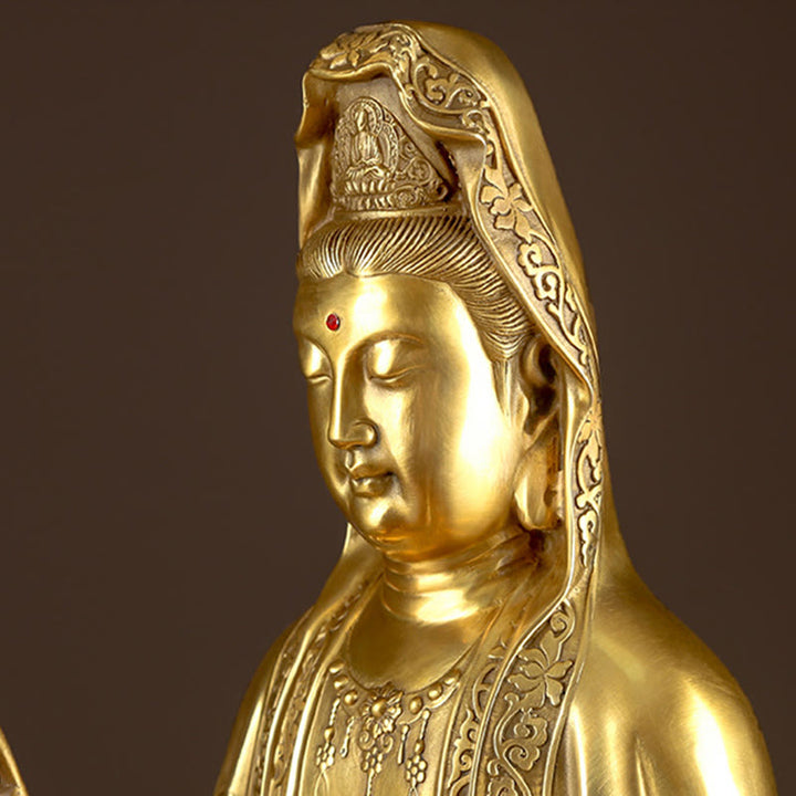 Estatua de Buda Piedras Kwan Yin Avalokitesvara Riqueza Bronce Cobre Decoración para Escritorio en Casa