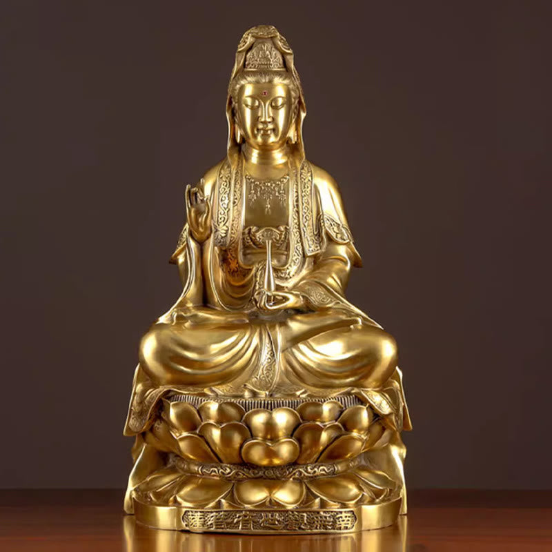 Estatua de Buda Piedras Kwan Yin Avalokitesvara Riqueza Bronce Cobre Decoración para Escritorio en Casa