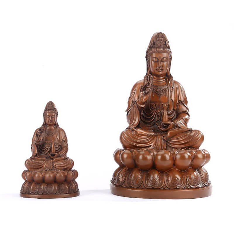 Buddha Stones Estatua de Cobre de la Riqueza del Loto de Kwan Yin Avalokitesvara para la Decoración de Escritorio en el Hogar