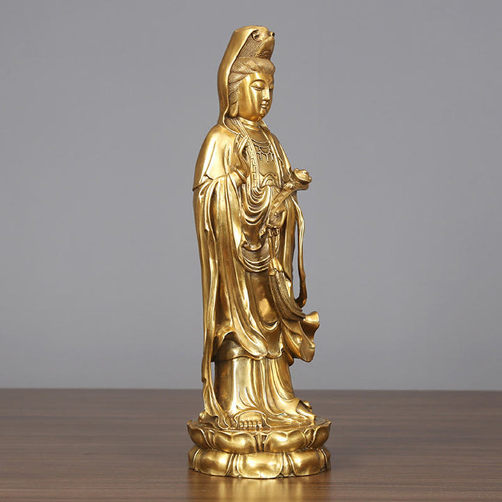 Buddha Stones Estatua De Latón Y Cobre De Kwan Yin Avalokitesvara De Pie Dorada De Riqueza Decoración De Escritorio En Casa