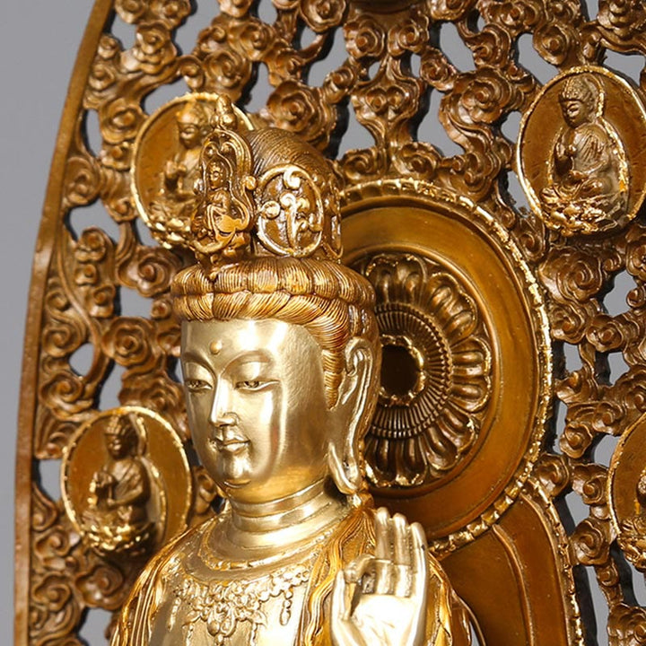 Buddha Stones Kwan Yin Avalokitesvara Aura Armonía Estatua de Latón y Cobre Decoración del Escritorio del Hogar