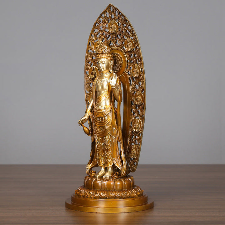 Buddha Stones Kwan Yin Avalokitesvara Aura Armonía Estatua de Latón y Cobre Decoración del Escritorio del Hogar