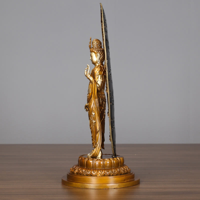 Buddha Stones Kwan Yin Avalokitesvara Aura Armonía Estatua de Latón y Cobre Decoración del Escritorio del Hogar