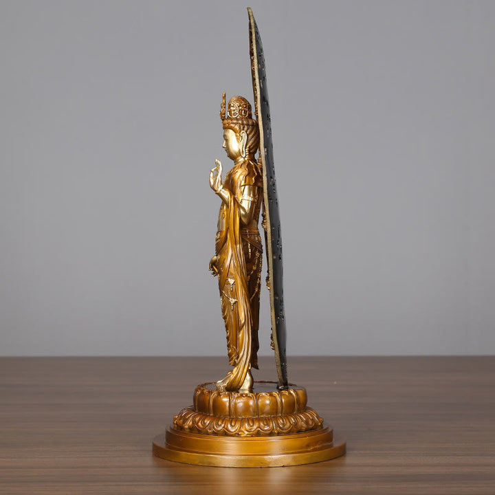 Buddha Stones Kwan Yin Avalokitesvara Aura Armonía Estatua de Latón y Cobre Decoración del Escritorio del Hogar