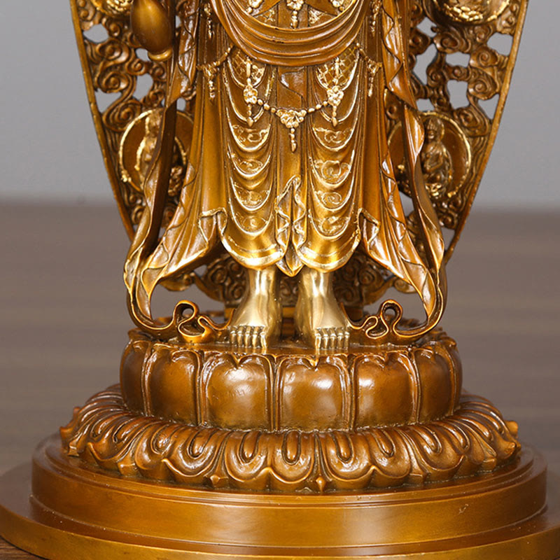 Buddha Stones Kwan Yin Avalokitesvara Aura Armonía Estatua de Latón y Cobre Decoración del Escritorio del Hogar