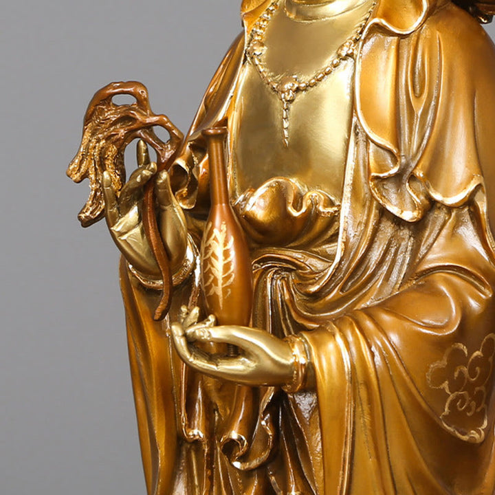 Buddha Stones Kwan Yin Avalokitesvara Lotus Aura Éxito Estatua de Latón y Cobre Decoración del Hogar