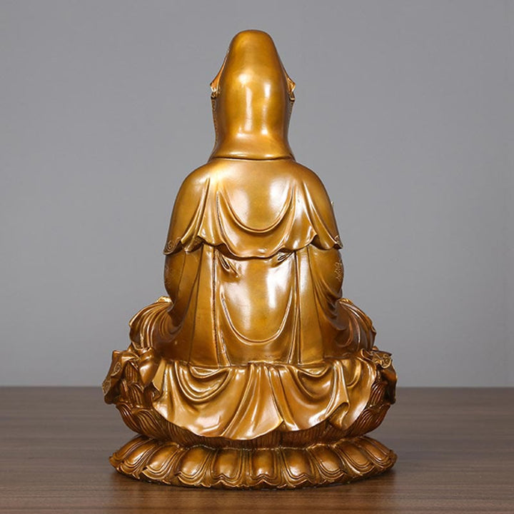 Buddha Stones Estatua de Kwan Yin Avalokitesvara Sentado en Flor de Loto Armonía de Latón y Cobre para Decoración de Altar en Hogar
