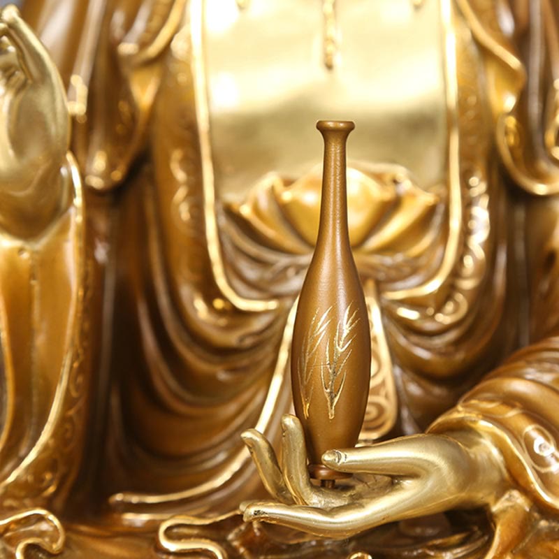 Buddha Stones Estatua de Kwan Yin Avalokitesvara Sentado en Flor de Loto Armonía de Latón y Cobre para Decoración de Altar en Hogar