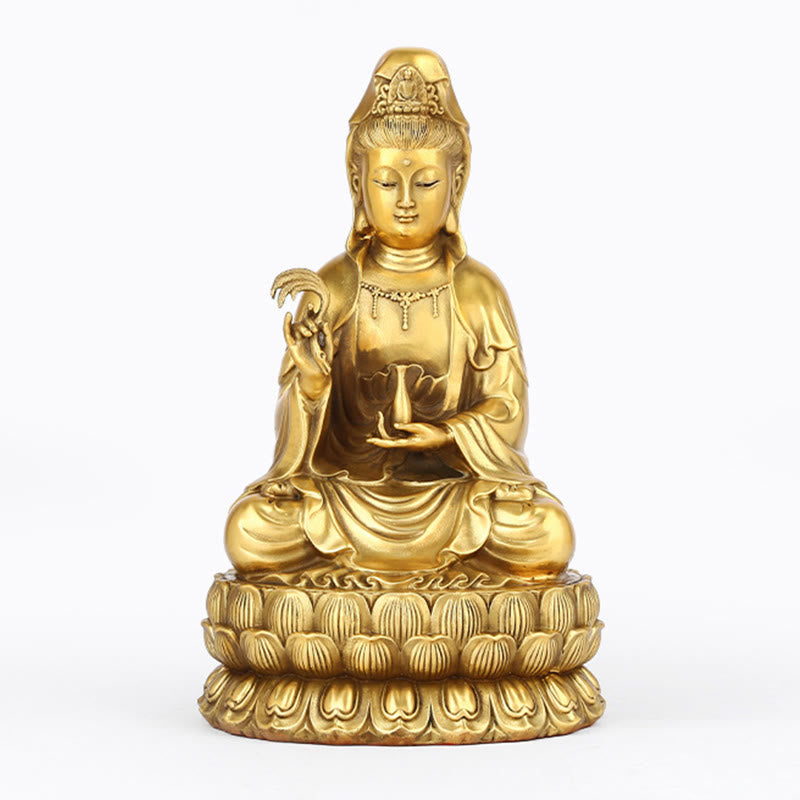 Buddha Stones Kwan Yin Avalokitesvara Sosteniendo una Botella de Sauce Estatuilla de Armonía de Latón y Cobre Decoración para el Hogar