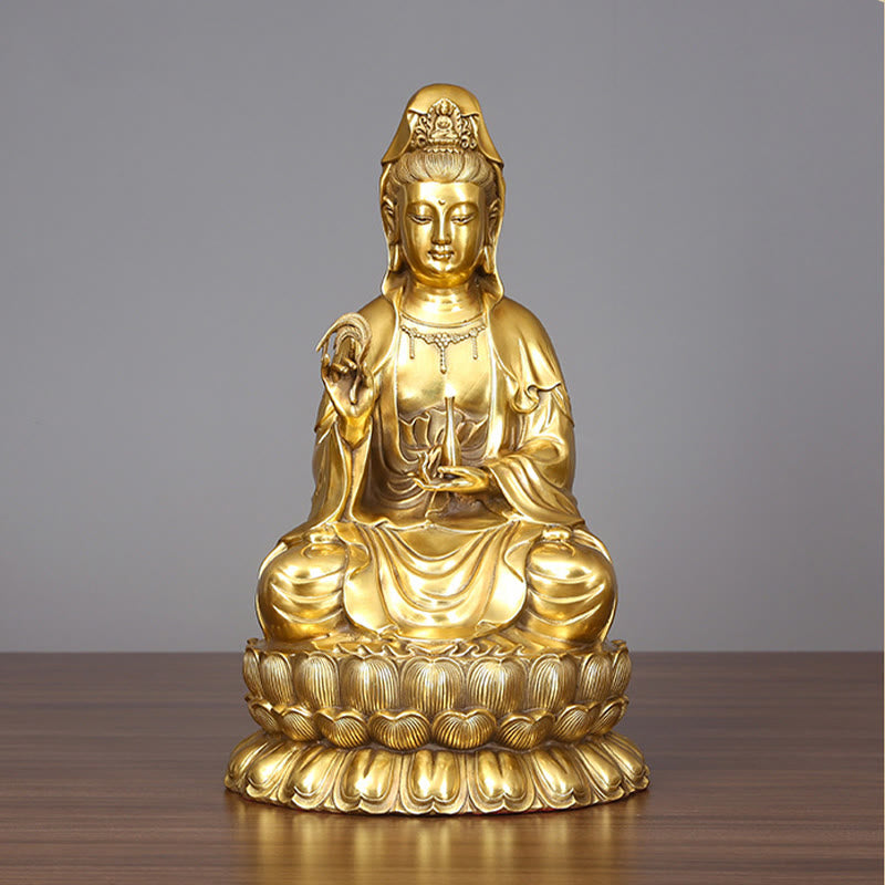 Buddha Stones Kwan Yin Avalokitesvara Sosteniendo una Botella de Sauce Estatuilla de Armonía de Latón y Cobre Decoración para el Hogar