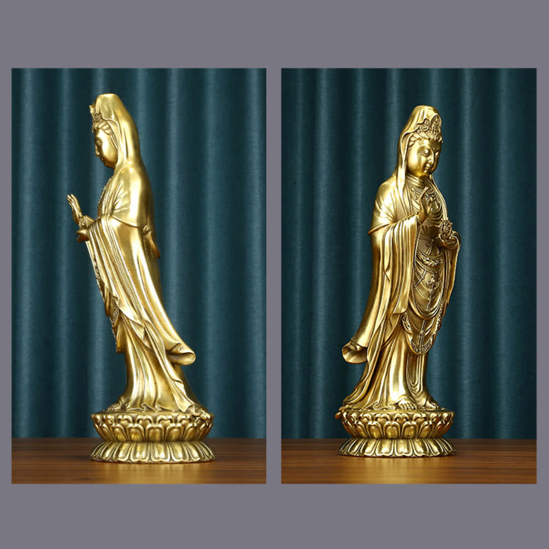 Buddha Stones Kwan Yin Avalokitesvara Sosteniendo La Rueda del Dharma Estatua de Riqueza de Latón y Cobre Decoración