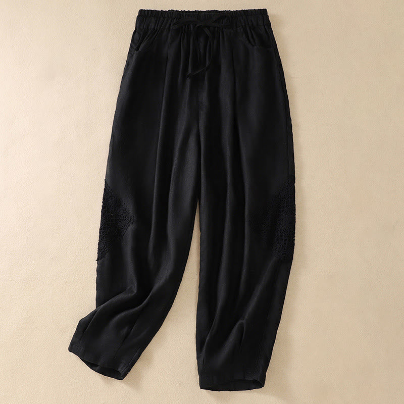 Pantalones harén de algodón con cordón y bolsillos para mujer de Buddha Stones Summer - Negro - US8-10,UK/AU12-14,EU40-42 (2XL) - image 8