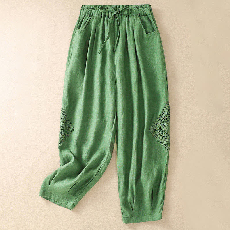 Pantalones harén de algodón con cordón y bolsillos para mujer de Buddha Stones Summer - Verde pálido - US8-10,UK/AU12-14,EU40-42 (2XL) - image 10