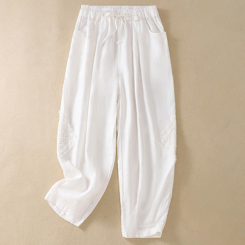 Pantalones harén de algodón con cordón y bolsillos para mujer de Buddha Stones Summer - Blanco - US8-10,UK/AU12-14,EU40-42 (2XL) - image 6