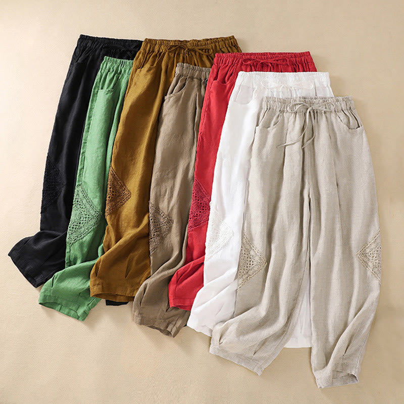 Pantalones harén de algodón con cordón y bolsillos para mujer de Buddha Stones Summer - image 2