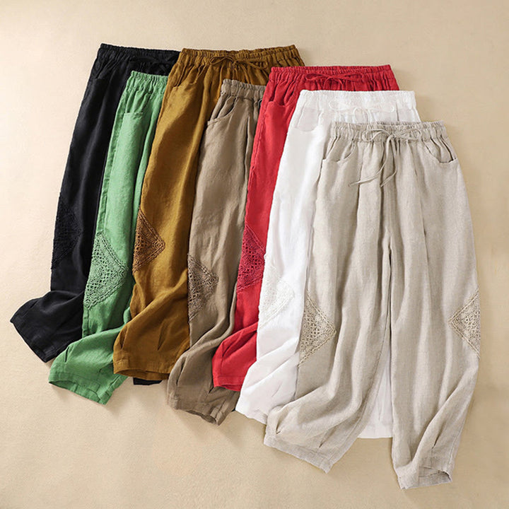 Pantalones harén de algodón con cordón y bolsillos para mujer de Buddha Stones Summer - image 2