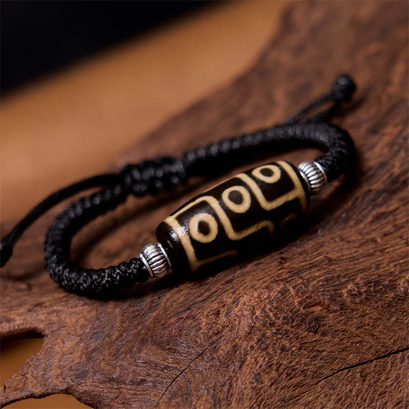 Buddha Stones Pulsera Tibetana con Cuentas Dzi de Nueve Ojos y de Tres Ojos para Protección y Riqueza