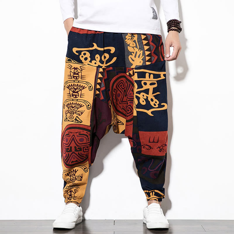 Pantalones harén para hombre con estampado de pájaros, grafiti en rojo y marrón, con Buddha Stones y bolsillos - image 9