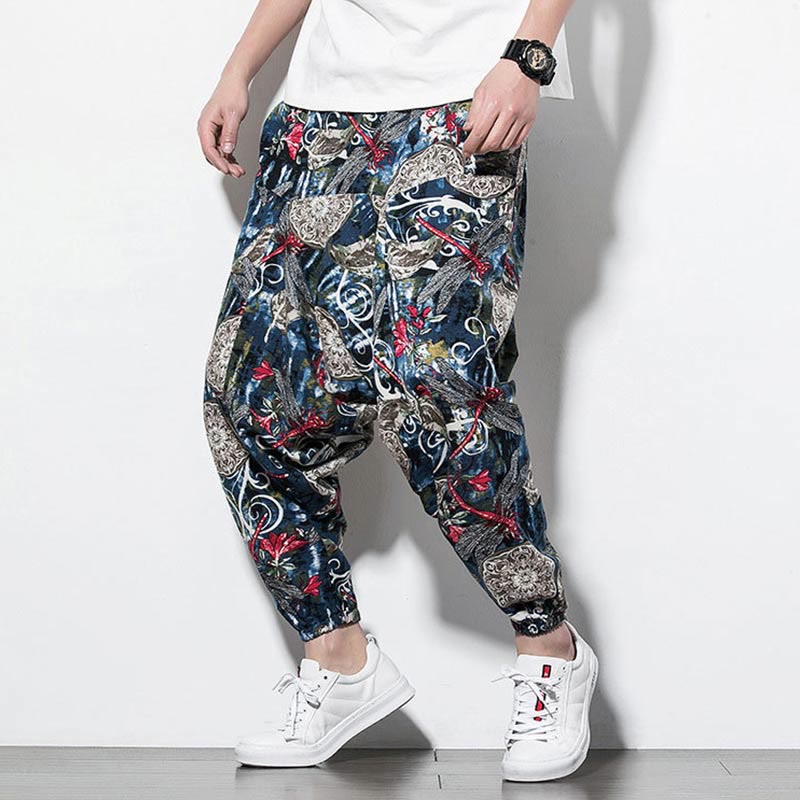 Pantalones harén de algodón para hombre con bolsillos y estampado de diente de león, libélula roja y Buddha Stones - image 4