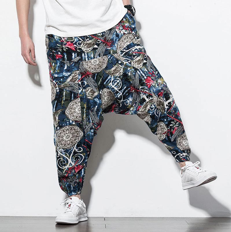 Pantalones harén de algodón para hombre con bolsillos y estampado de diente de león, libélula roja y Buddha Stones - image 7