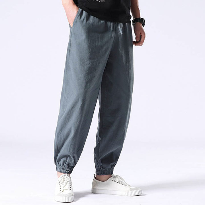 Pantalones harén con cordón y bolsillos para hombre con diseño bordado de grulla blanca y Buddha Stones - image 2