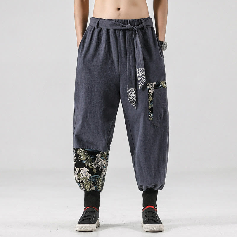 Pantalones harén de algodón con cordones y bolsillos para hombre con estampado de olas del océano y Buddha Stones - Gris claro - US/UK/AU46, EU56 (5XL)  - image 22
