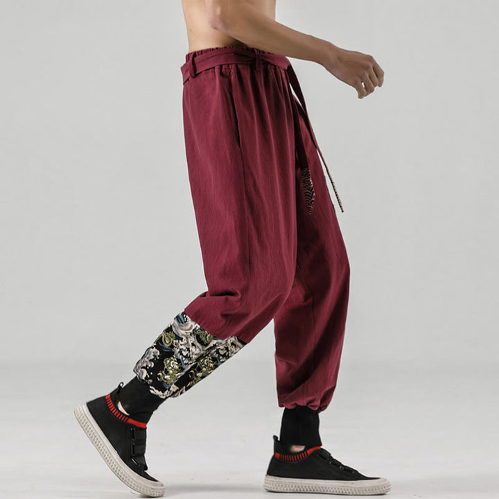 Pantalones harén de algodón con cordones y bolsillos para hombre con estampado de olas del océano y Buddha Stones - image 17