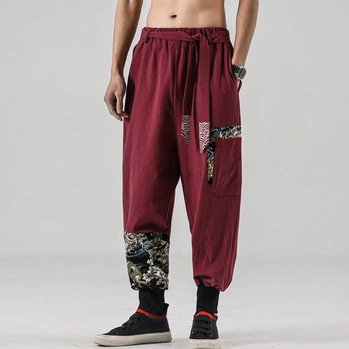 Pantalones harén de algodón con cordones y bolsillos para hombre con estampado de olas del océano y Buddha Stones - image 19