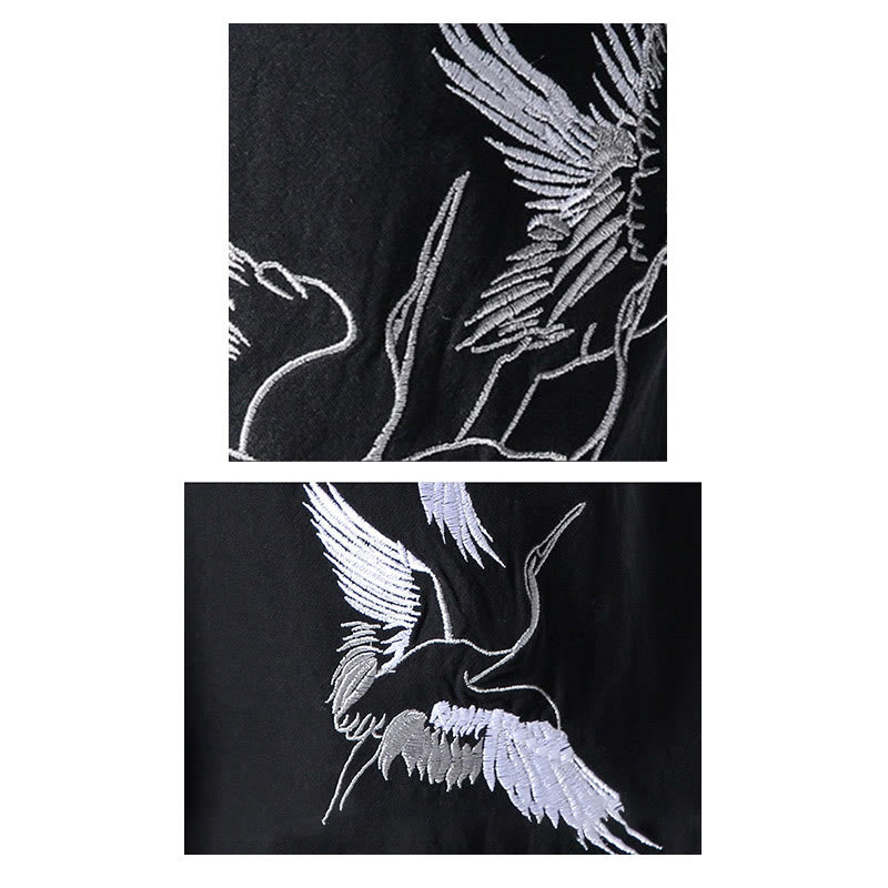 Pantalones harén con cordón y bolsillos para hombre con diseño bordado de grulla blanca y Buddha Stones - image 29