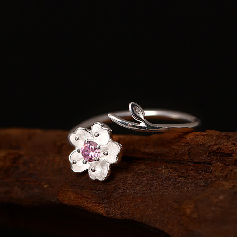 Anillo ajustable con bendición de flor de cerezo y sakura en plata de ley 925 con Buddha Stones - image 7