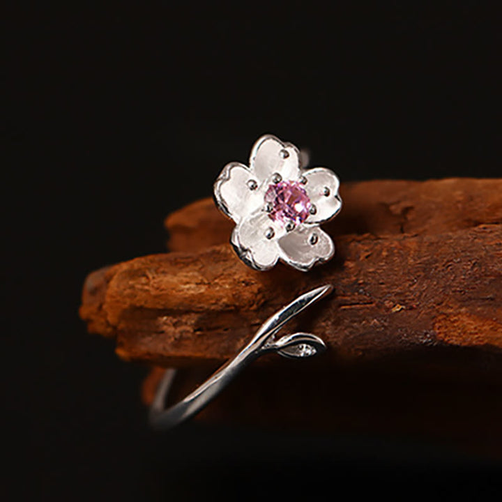 Anillo ajustable con bendición de flor de cerezo y sakura en plata de ley 925 con Buddha Stones - image 8