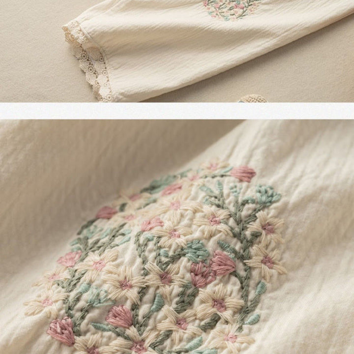 Pantalones harén de algodón con bordados y ribetes de encaje con Buddha Stones y bolsillos