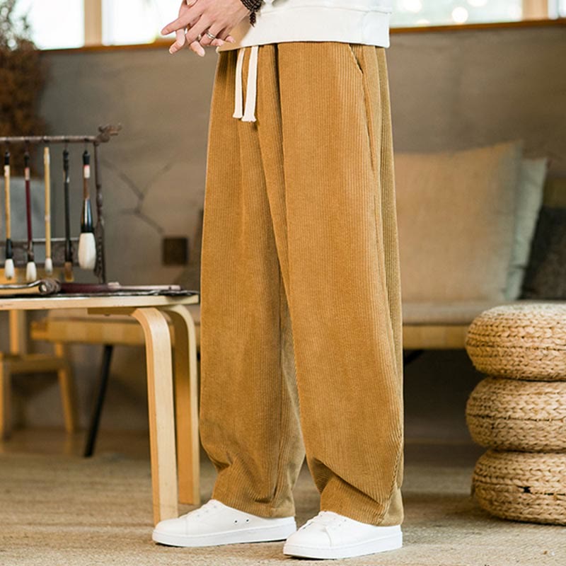 Pantalones harén de pana con cordón y bolsillos para hombre de otoño e invierno de Buddha Stones - image 2
