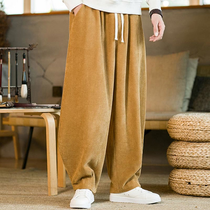 Pantalones harén de pana con cordón y bolsillos para hombre de otoño e invierno de Buddha Stones - image 1