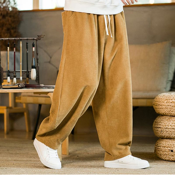 Pantalones harén de pana con cordón y bolsillos para hombre de otoño e invierno de Buddha Stones - Oro - US/UK/AU46, EU56 (5XL) - image 0