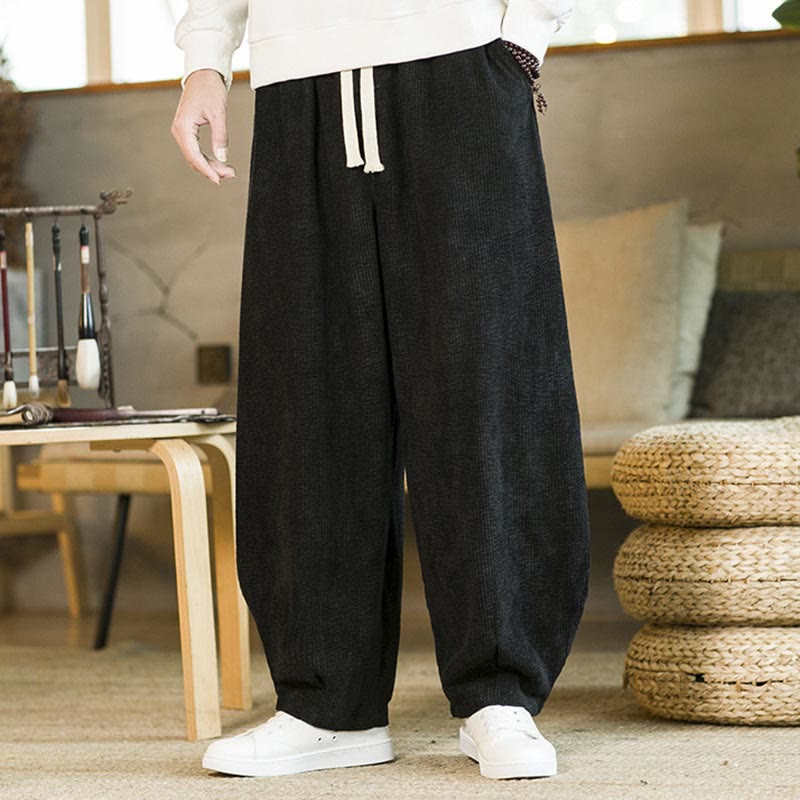 Pantalones harén de pana con cordón y bolsillos para hombre de otoño e invierno de Buddha Stones - image 8