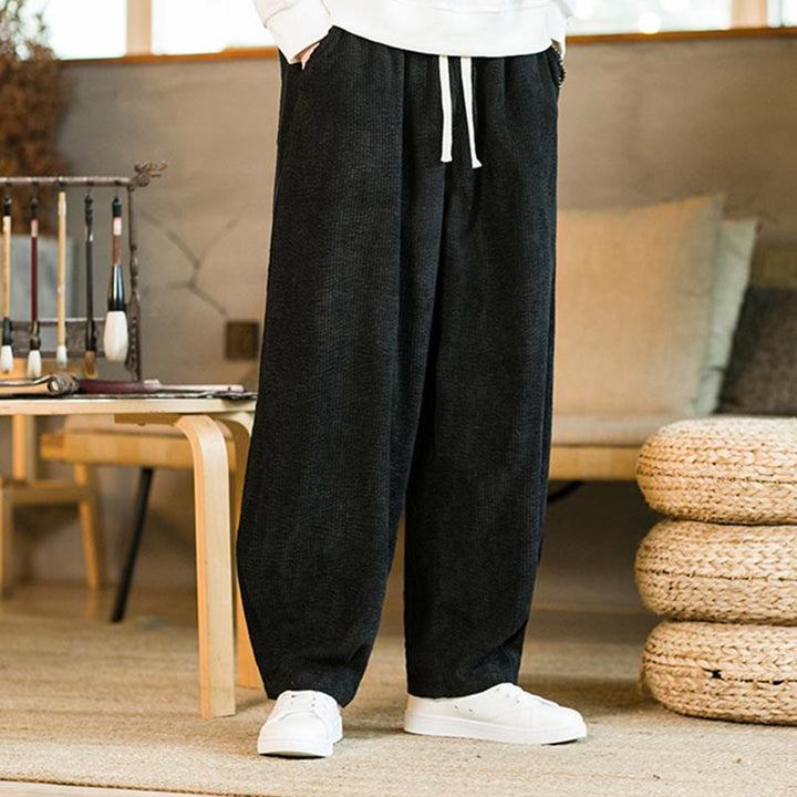 Pantalones harén de pana con cordón y bolsillos para hombre de otoño e invierno de Buddha Stones - image 10