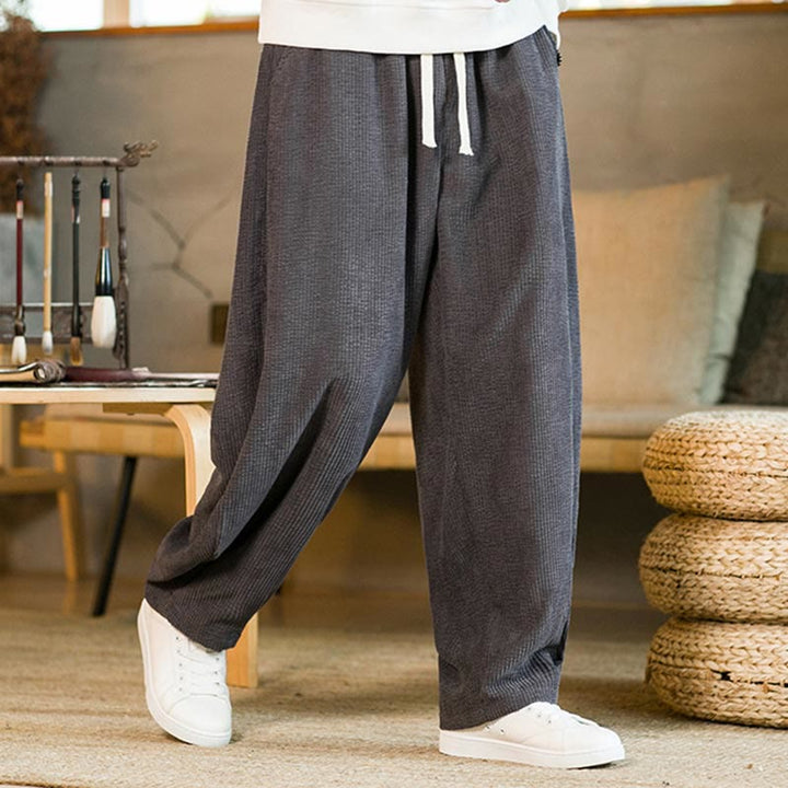 Pantalones harén de pana con cordón y bolsillos para hombre de otoño e invierno de Buddha Stones - Gris - US/UK/AU46, EU56 (5XL) - image 12
