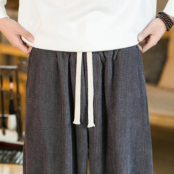 Pantalones harén de pana con cordón y bolsillos para hombre de otoño e invierno de Buddha Stones - image 18