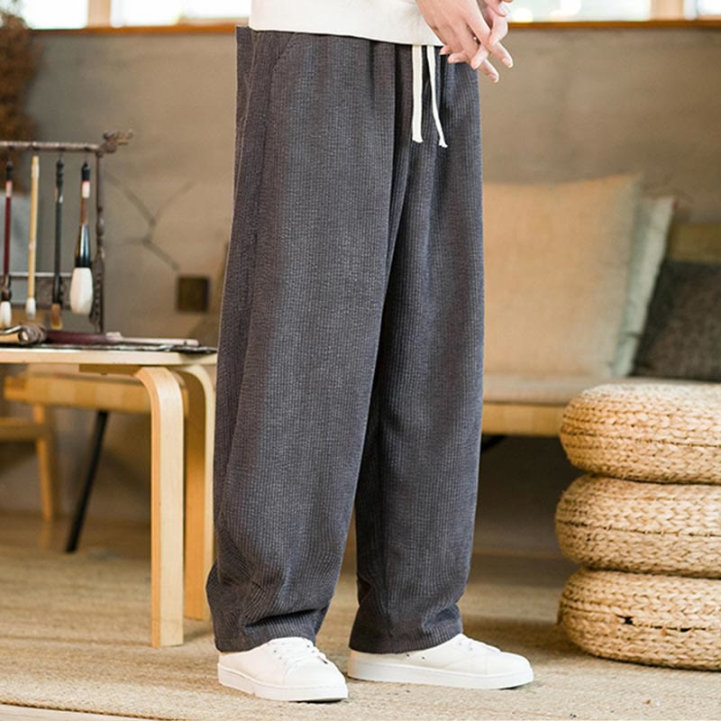 Pantalones harén de pana con cordón y bolsillos para hombre de otoño e invierno de Buddha Stones - image 14