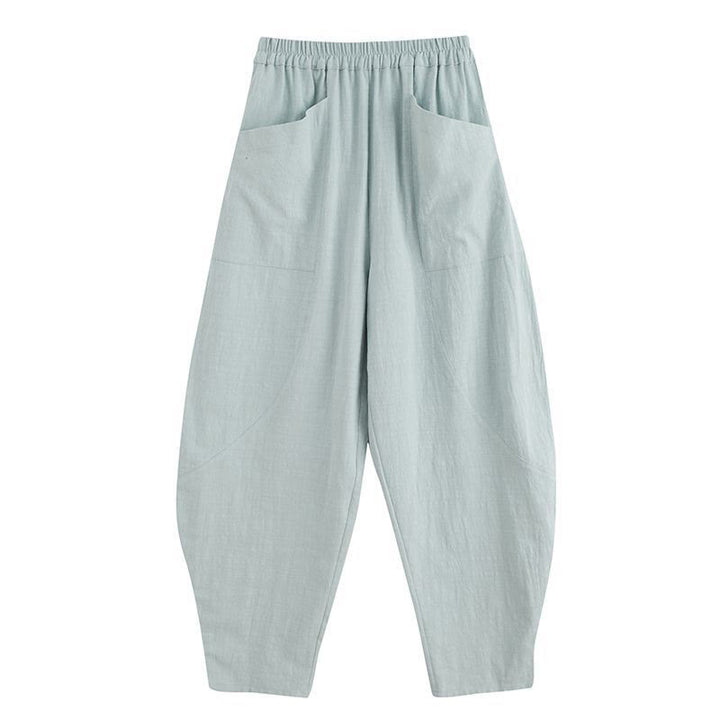 Pantalones harén de lino y algodón con ramio de color liso con cintura elástica y bolsillos para hombre de Buddha Stones
