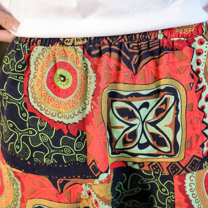 Pantalones harén de algodón con estampado de hojas informales en oro rojo y Buddha Stones para hombre con bolsillos - image 7