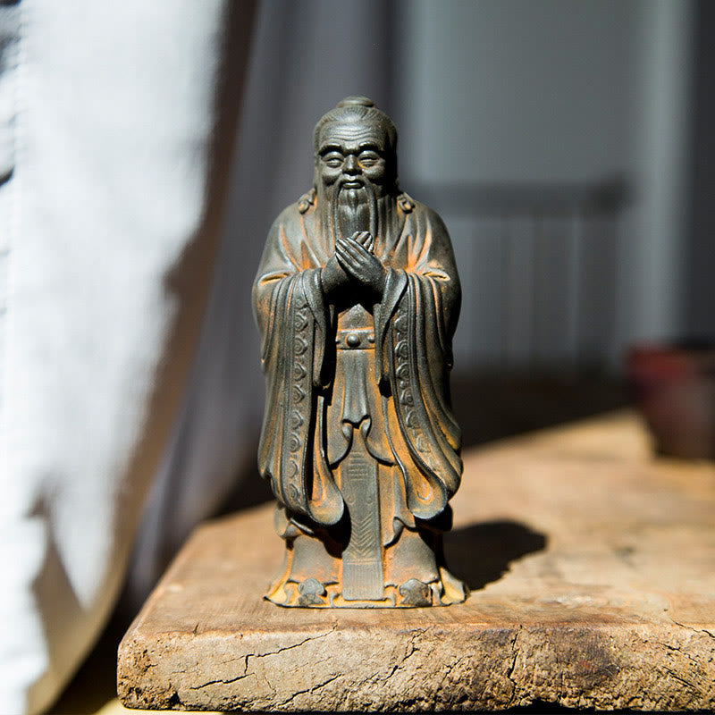 Estatua de resina fundida con óxido de hierro en polvo de Confucio hecha a mano con Buddha Stones para decoración del hogar